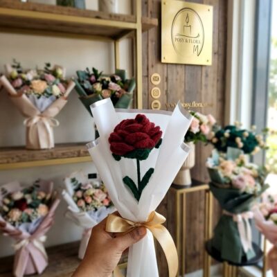 Forever Bloom Handmade Crochet Maroon Rose